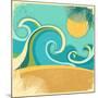Vintage Nature Sea With Waves And Sun-GeraKTV-Mounted Art Print
