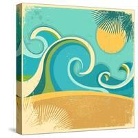 Vintage Nature Sea With Waves And Sun-GeraKTV-Stretched Canvas