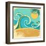 Vintage Nature Sea With Waves And Sun-GeraKTV-Framed Art Print