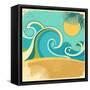 Vintage Nature Sea With Waves And Sun-GeraKTV-Framed Stretched Canvas