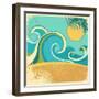 Vintage Nature Sea With Waves And Sun-GeraKTV-Framed Art Print