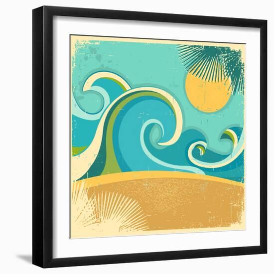 Vintage Nature Sea With Waves And Sun-GeraKTV-Framed Art Print