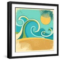 Vintage Nature Sea With Waves And Sun-GeraKTV-Framed Art Print