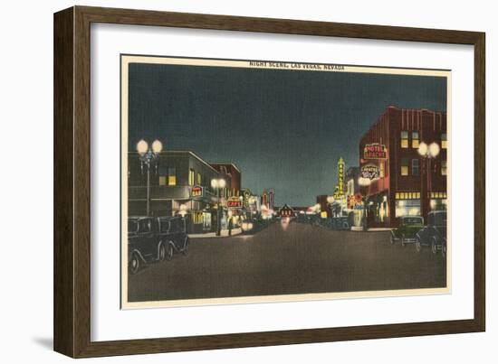 Vintage Night Scene, Las Vegas, Nevada-null-Framed Art Print