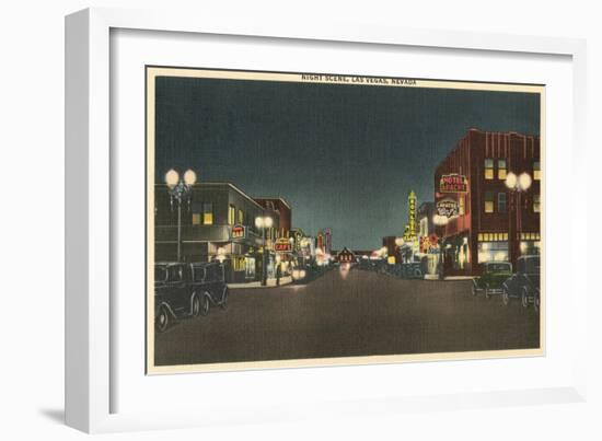 Vintage Night Scene, Las Vegas, Nevada-null-Framed Art Print