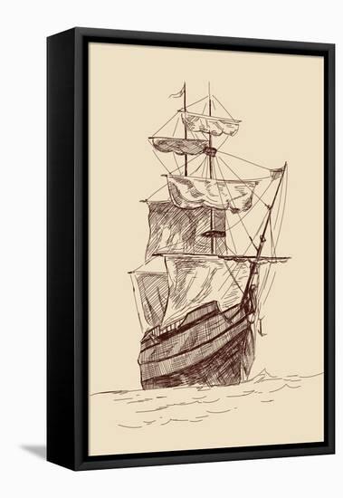 Vintage Old Ships Illustration.-VladisChern-Framed Stretched Canvas