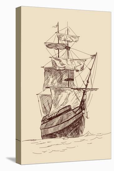 Vintage Old Ships Illustration.-VladisChern-Stretched Canvas