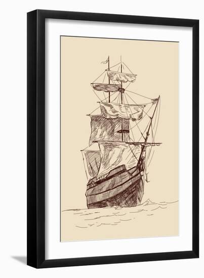 Vintage Old Ships Illustration.-VladisChern-Framed Art Print