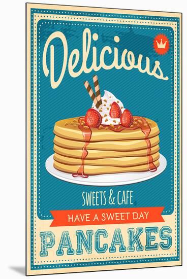 Vintage Pancakes Sign-null-Mounted Premium Giclee Print