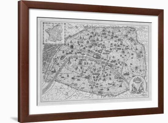 Vintage Paris Map - B&W-The Vintage Collection-Framed Giclee Print