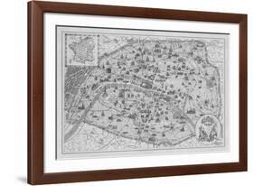 Vintage Paris Map - B&W-The Vintage Collection-Framed Giclee Print