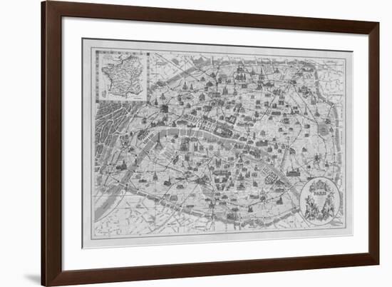 Vintage Paris Map - B&W-The Vintage Collection-Framed Giclee Print