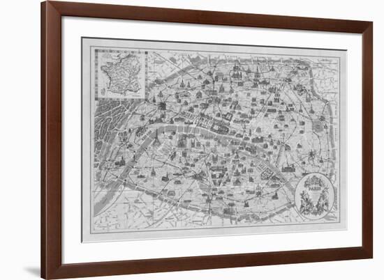 Vintage Paris Map - B&W-The Vintage Collection-Framed Giclee Print