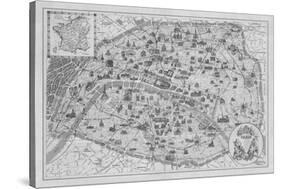 Vintage Paris Map - B&W-The Vintage Collection-Stretched Canvas
