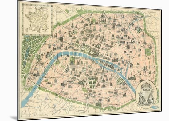 Vintage Paris Map-The Vintage Collection-Mounted Art Print