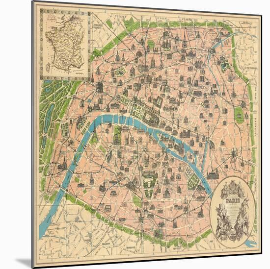 Vintage Paris Map-Unknown The Vintage Collection-Mounted Art Print