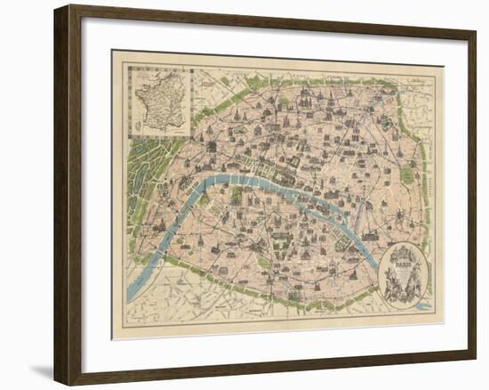 Vintage Paris Map-The Vintage Collection-Framed Giclee Print