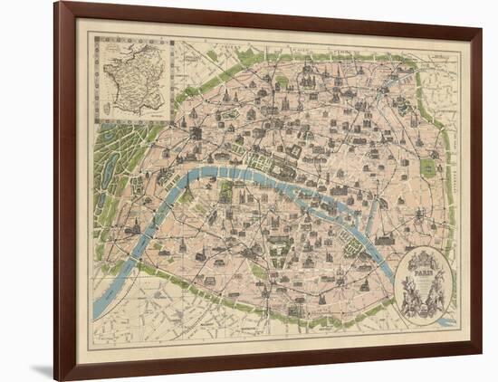 Vintage Paris Map-The Vintage Collection-Framed Giclee Print