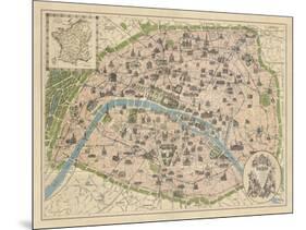 Vintage Paris Map-The Vintage Collection-Mounted Giclee Print