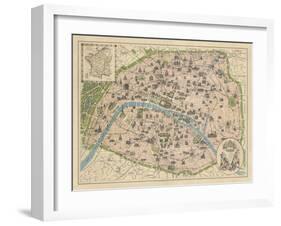 Vintage Paris Map-The Vintage Collection-Framed Giclee Print