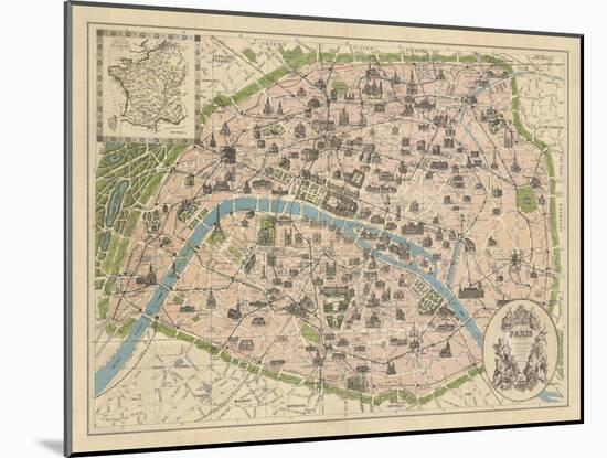 Vintage Paris Map-The Vintage Collection-Mounted Giclee Print