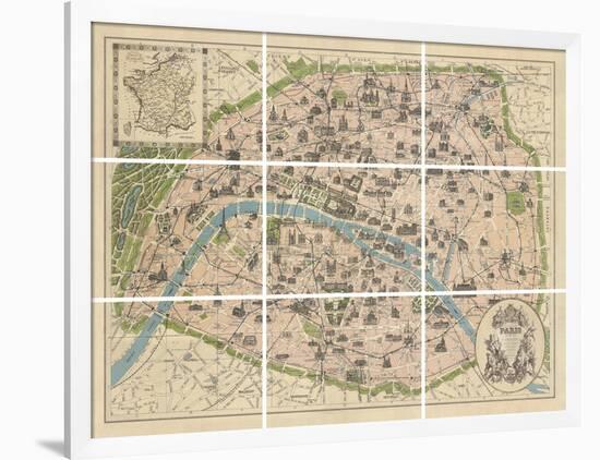 Vintage Paris Map-The Vintage Collection-Framed Giclee Print