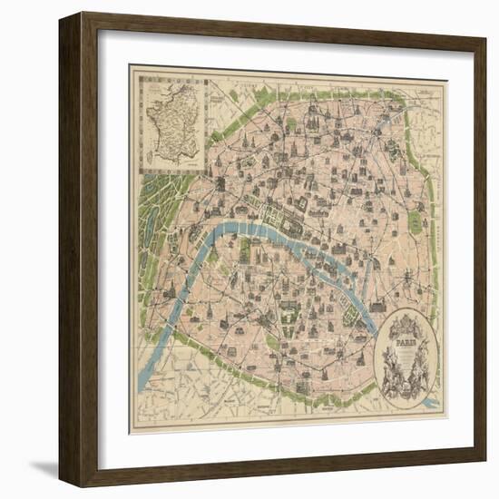 Vintage Paris Map-The Vintage Collection-Framed Premium Giclee Print