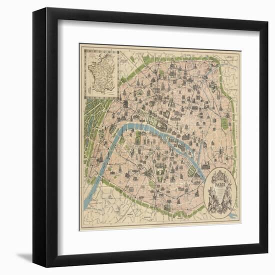 Vintage Paris Map-The Vintage Collection-Framed Art Print