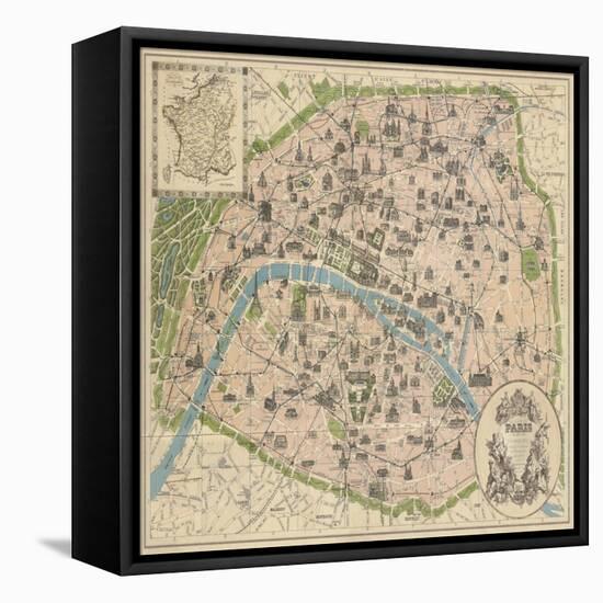 Vintage Paris Map-The Vintage Collection-Framed Stretched Canvas