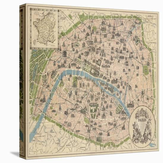 Vintage Paris Map-The Vintage Collection-Stretched Canvas