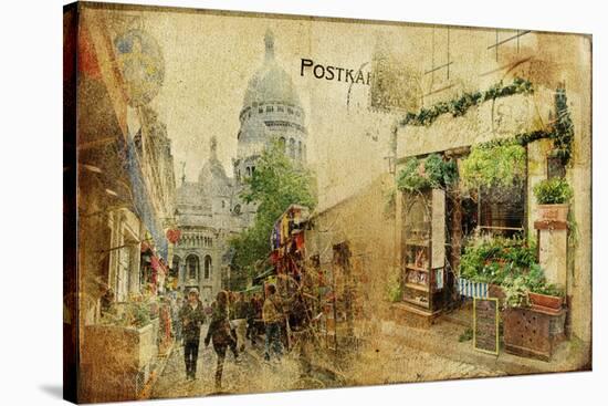 Vintage Parisian Cards Series - Montmartre Street-Maugli-l-Stretched Canvas