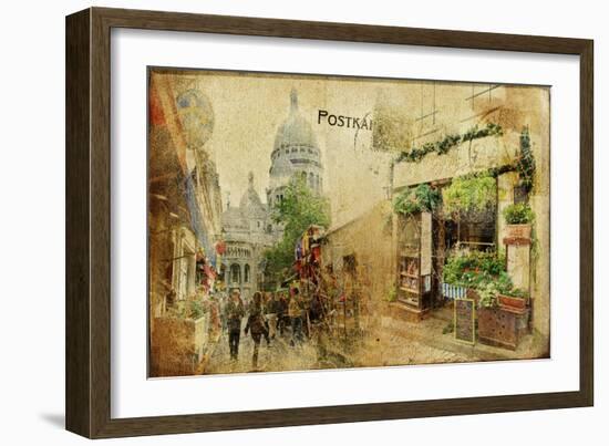 Vintage Parisian Cards Series - Montmartre Street-Maugli-l-Framed Art Print