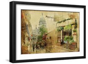 Vintage Parisian Cards Series - Montmartre Street-Maugli-l-Framed Art Print