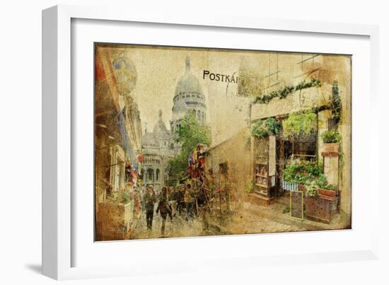 Vintage Parisian Cards Series - Montmartre Street-Maugli-l-Framed Art Print