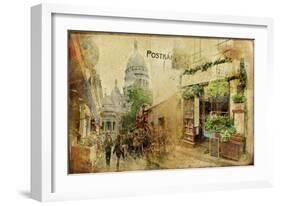 Vintage Parisian Cards Series - Montmartre Street-Maugli-l-Framed Art Print
