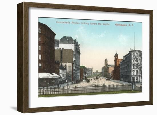 Vintage Pennsylvania Avenue, Capitol-null-Framed Premium Giclee Print