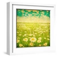 Vintage Photo of Daisy Field and Cloudy Sky-Elenamiv-Framed Art Print