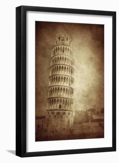 Vintage Photo of the Leaning Tower of Pisa, Italy-null-Framed Premium Photographic Print