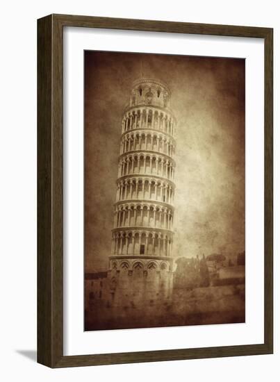 Vintage Photo of the Leaning Tower of Pisa, Italy-null-Framed Photographic Print