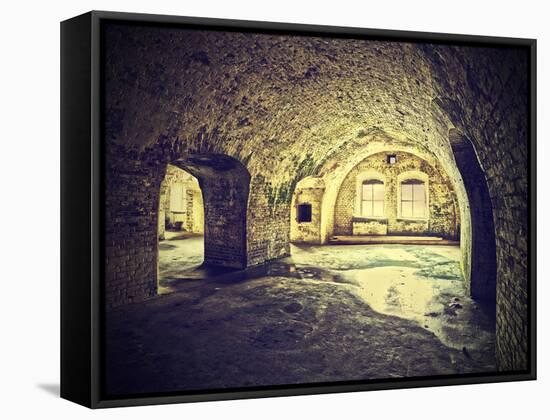 Vintage Picture of Dungeon, Cellar in Retro Style.-Maciej Bledowski-Framed Stretched Canvas