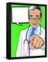 Vintage Pop Art Doctor with Pointing Hand-jorgenmac-Framed Stretched Canvas