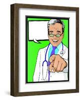 Vintage Pop Art Doctor with Pointing Hand-jorgenmac-Framed Art Print