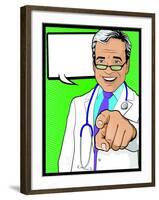 Vintage Pop Art Doctor with Pointing Hand-jorgenmac-Framed Art Print