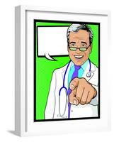 Vintage Pop Art Doctor with Pointing Hand-jorgenmac-Framed Art Print