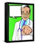 Vintage Pop Art Doctor with Pointing Hand-jorgenmac-Framed Stretched Canvas