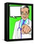 Vintage Pop Art Doctor with Pointing Hand-jorgenmac-Framed Stretched Canvas