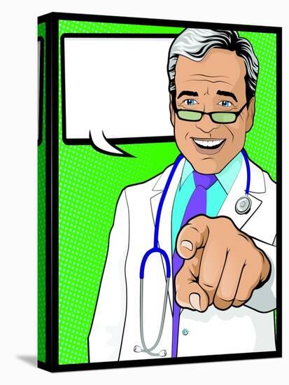 Vintage Pop Art Doctor with Pointing Hand-jorgenmac-Stretched Canvas
