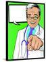 Vintage Pop Art Doctor with Pointing Hand-jorgenmac-Stretched Canvas