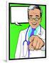 Vintage Pop Art Doctor with Pointing Hand-jorgenmac-Framed Art Print