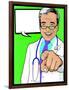 Vintage Pop Art Doctor with Pointing Hand-jorgenmac-Framed Art Print